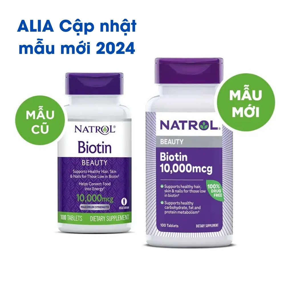 Viên uống mọc tóc Natrol Biotin 10000 Mcg của Mỹ 100 viên giúp kích mọc tóc, giảm gãy rụng | ALIA