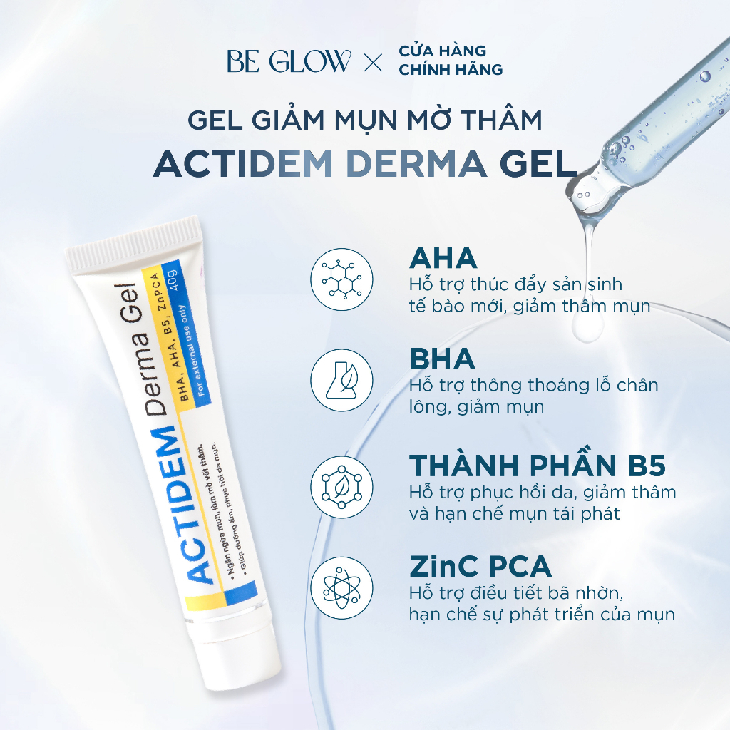 Actidem Derma Gel giảm mụn mờ thâm mụn ngăn ngừa mụn tái phát 18 gram