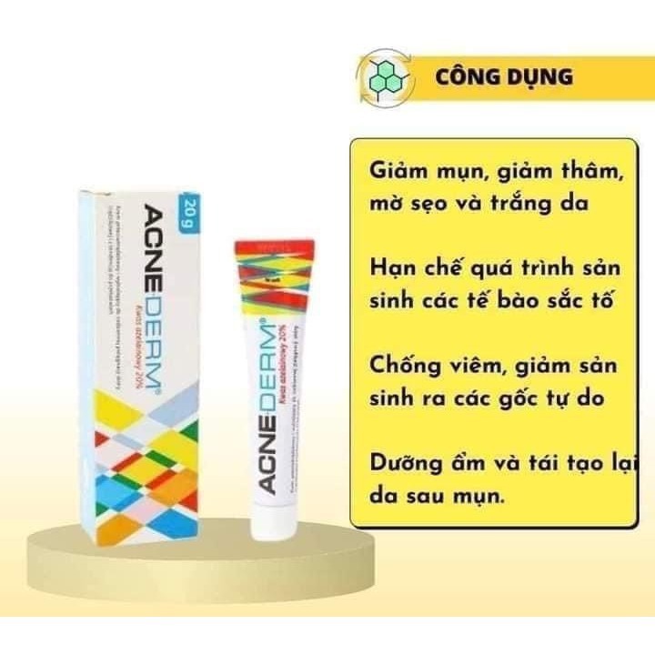 Kem giảm mụn Acnederm Azelaic Aicd 20% làm trắng sáng da, giảm mụn 20g