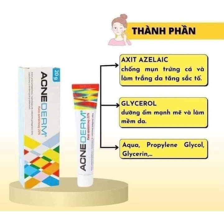 Kem giảm mụn Acnederm Azelaic Aicd 20% làm trắng sáng da, giảm mụn 20g