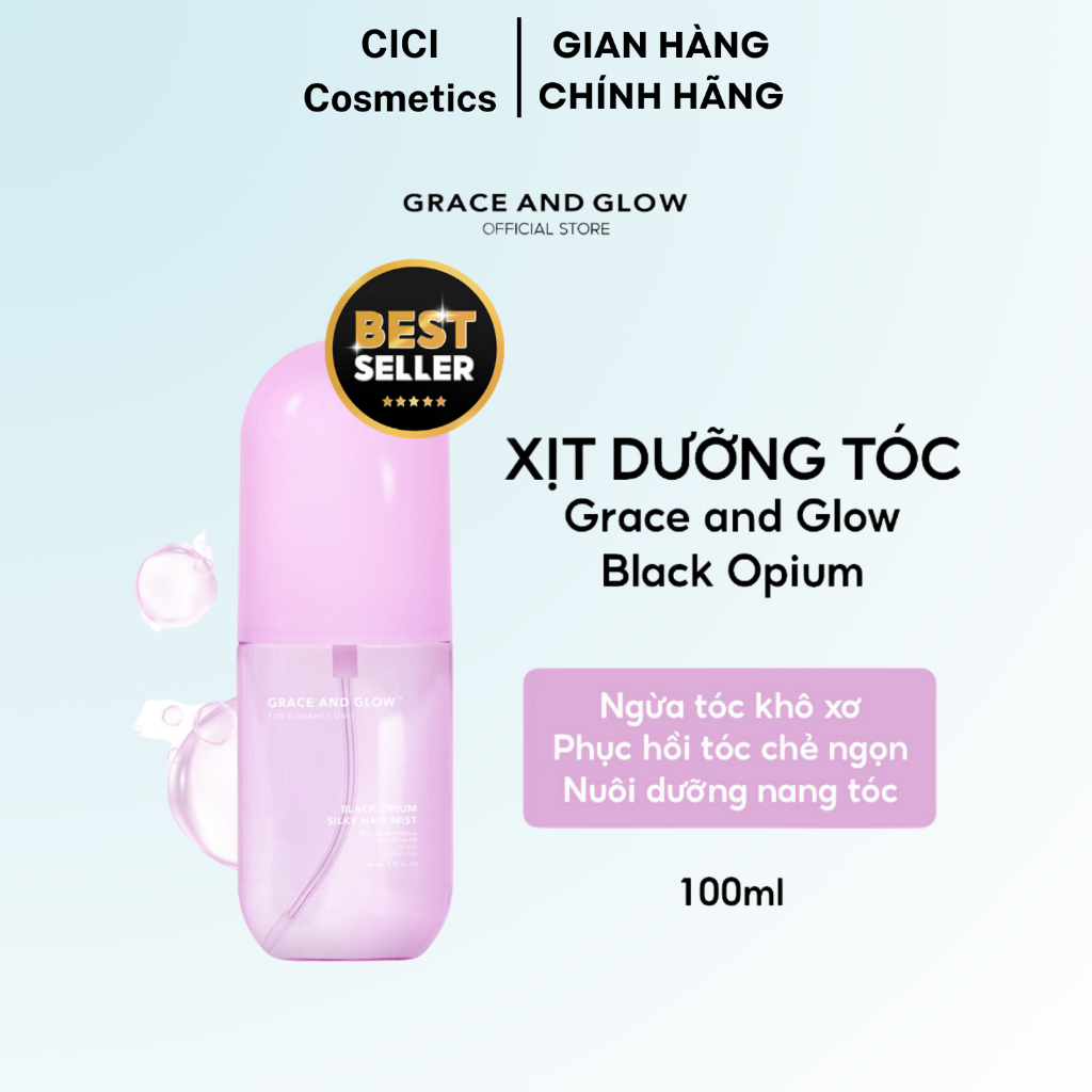 Xịt dưỡng tóc Grace and Glow Black Opium Silky Hair Mist phục hồi tóc hư tổn, giảm chẻ ngọn, khô rối 100ml