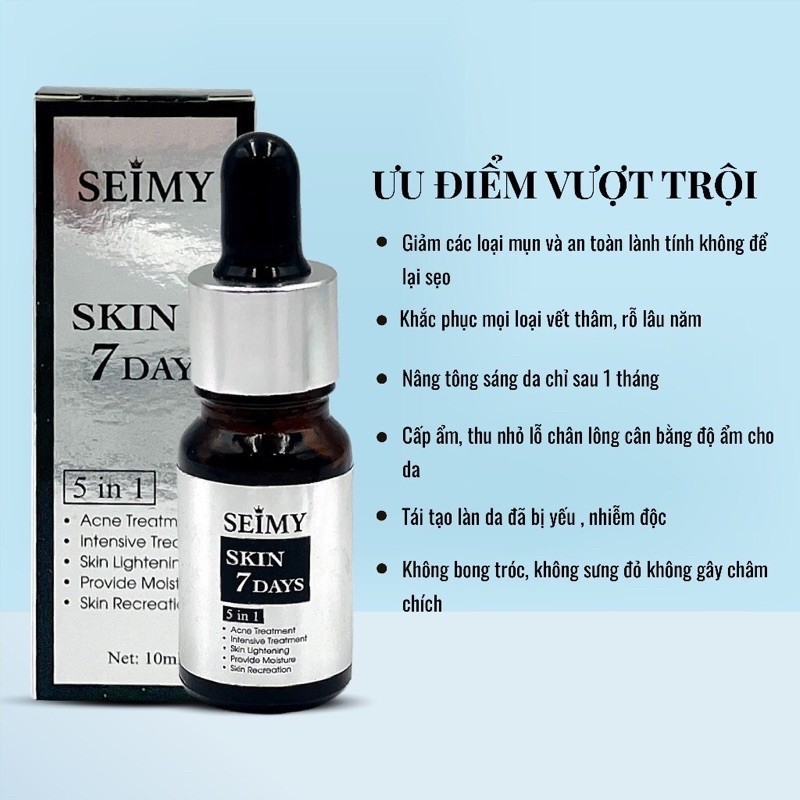 Serum giảm mụn và mờ thâm rỗ Seimy – Skin 7 days – Công dụng 5 trong 1 hiệu quả sau 7 ngày 10ml