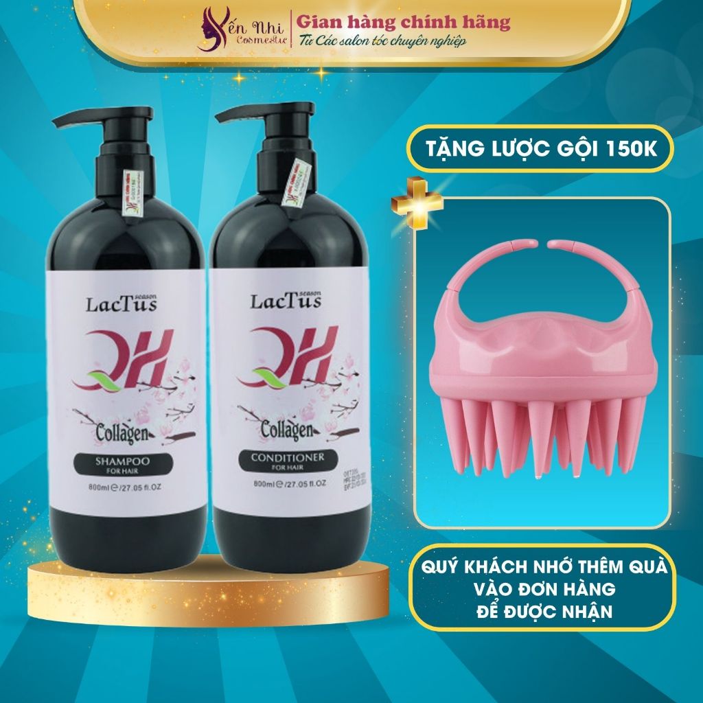 Dầu gội collagen QH Lactus season dầu gội cho da dầu bết, ngăn gàu combo dầu gội dầu xả ngăn rụng tóc 800ML