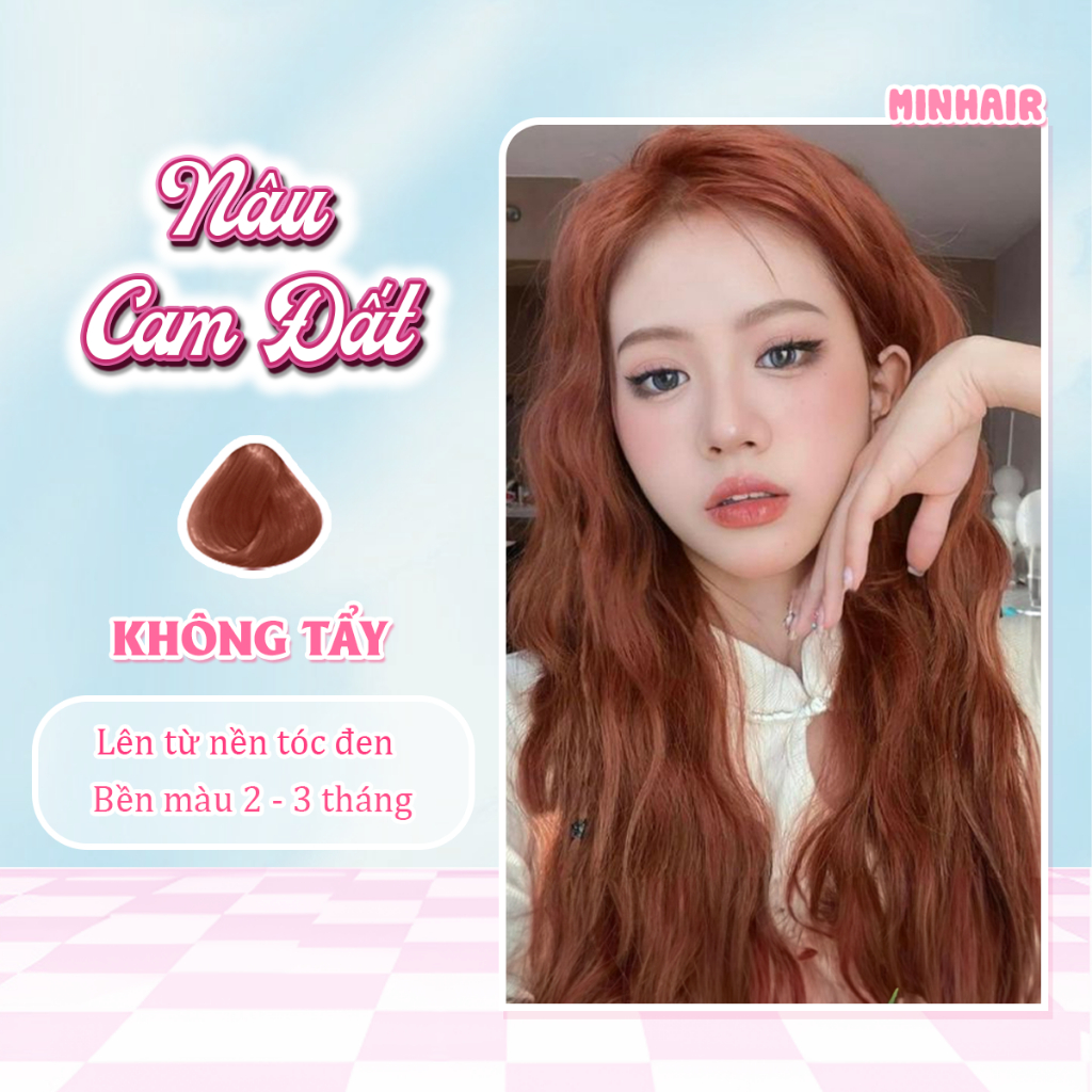 Thuốc nhuộm tóc nâu, thuốc nhuộm tóc Nâu Cam Đất, MINHAIR, tặng kèm oxy trợ dưỡng và bao tay