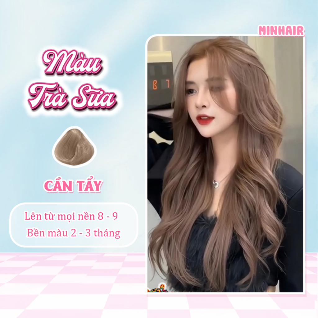 Thuốc nhuộm tóc, thuốc nhuộm tóc Trà Sữa MIN.HAIR, tặng kèm oxy trợ dưỡng và bao tay