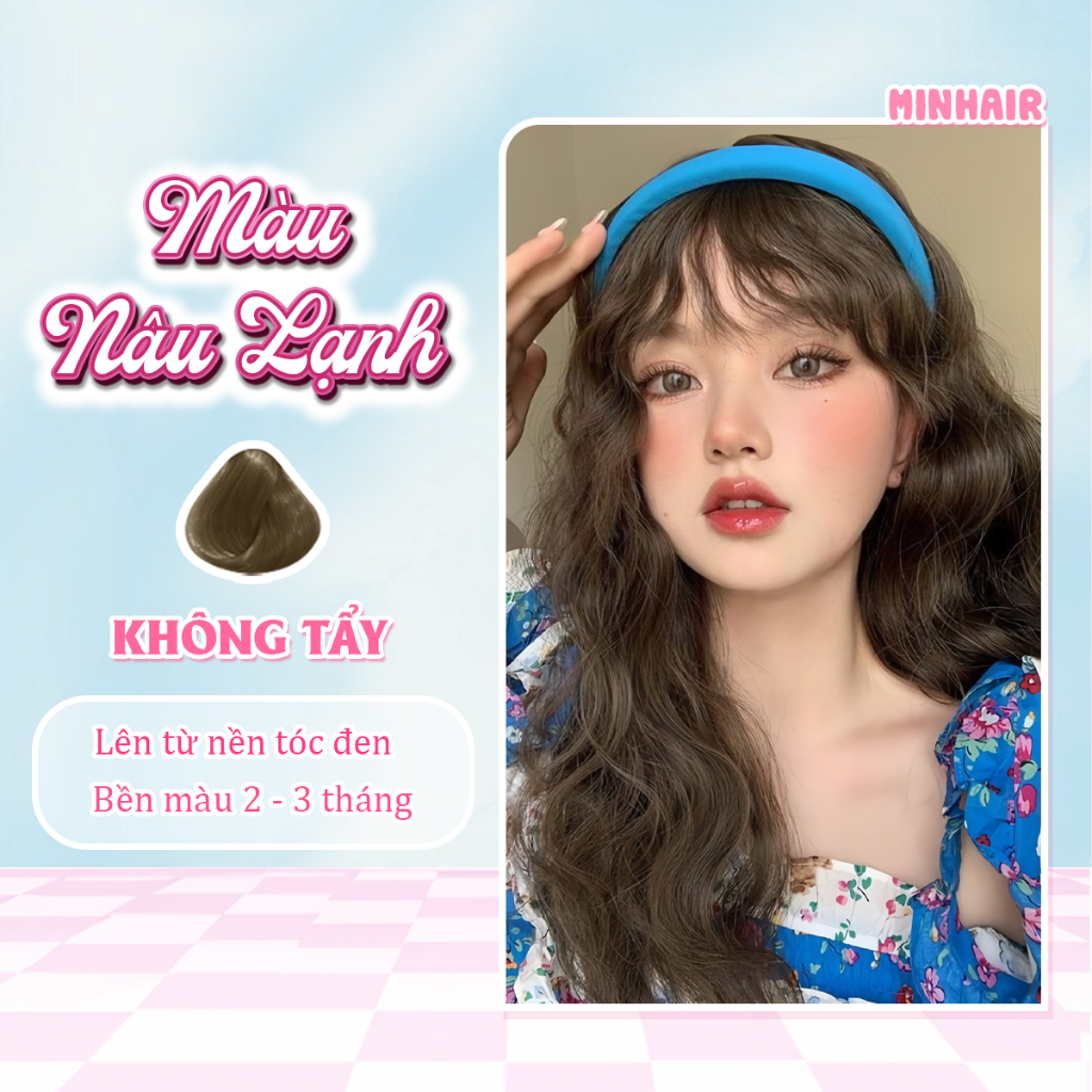 Thuốc nhuộm tóc nâu, thuốc nhuộm tóc Nâu Lạnh không cần tẩy tặng kèm oxy trợ dưỡng, bao tay, Minhair
