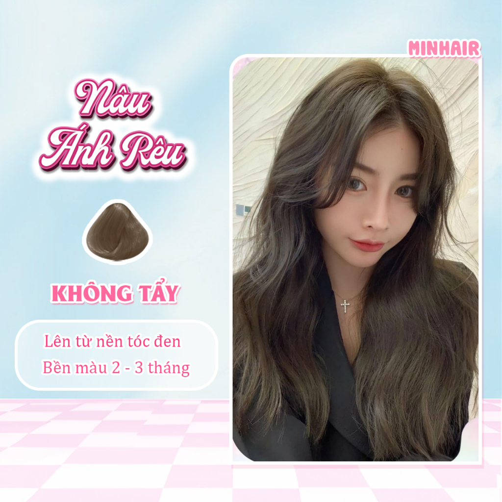 Thuốc nhuộm tóc nâu, thuốc nhuộm tóc màu Nâu Ánh Rêu, Minhair, tặng kèm oxy trợ dưỡng và bao tay