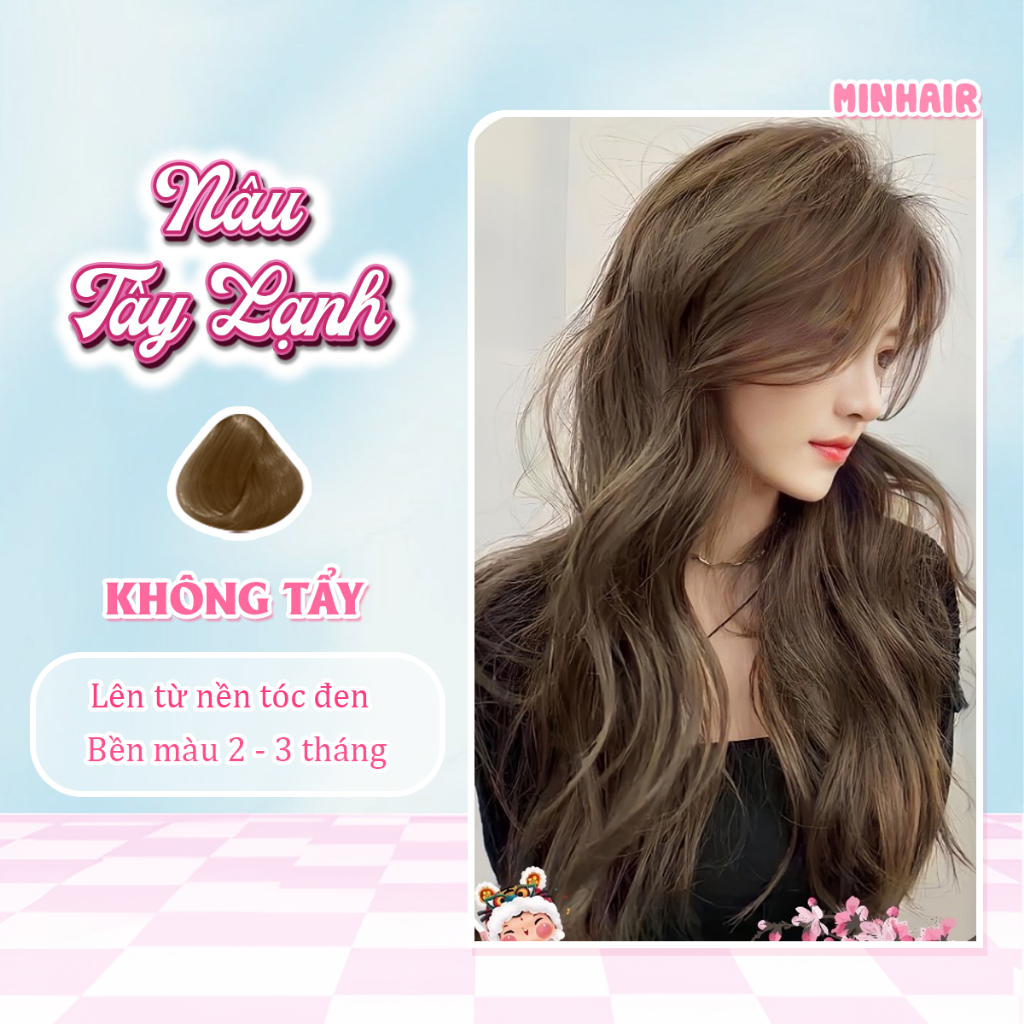 Thuốc nhuộm tóc nâu, thuốc nhuộm tóc Nâu Tây Lạnh, không tẩy, tặng kèm oxy trợ dưỡng và bao tay