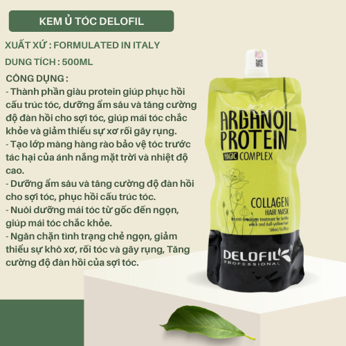 Kem ủ tóc DELOFIL COLLAGEN 500ML Cung cấp dưỡng chất phục hồi tái tạo sợi tóc khô xơ hư tổn chẻ ngọn siêu mượt