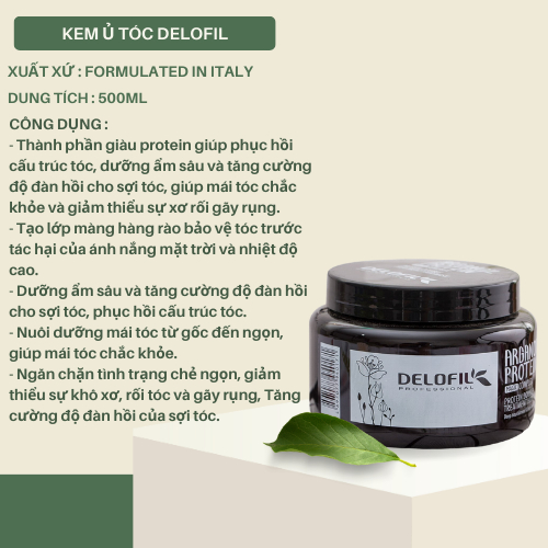 Kem ủ tóc DELOFIL COLLAGEN 500ML Cung cấp dưỡng chất phục hồi tái tạo sợi tóc khô xơ hư tổn chẻ ngọn siêu mượt