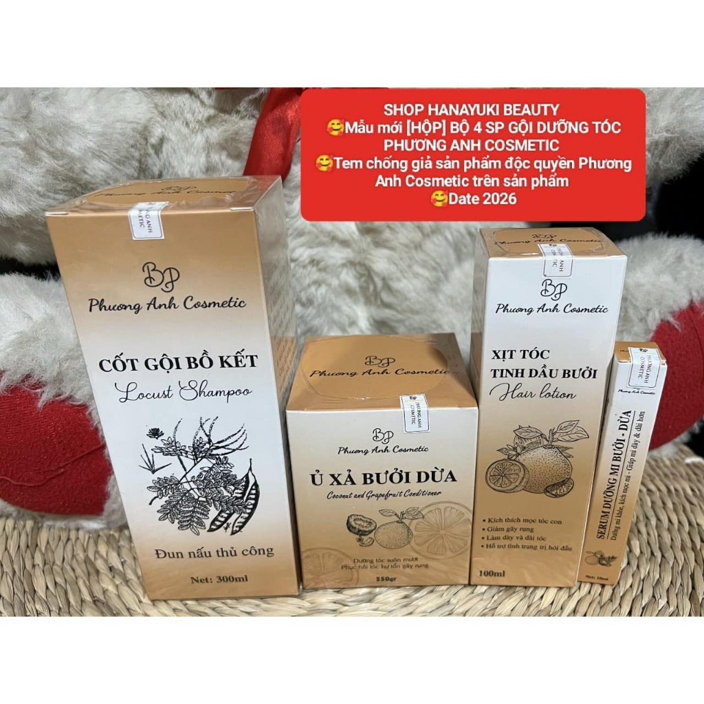 [MẪU HỘP-Date 2026] Combo 4 SP Phương Anh Cosmetic Cốt Gội Bồ Kết,Ủ Tóc Bưởi Dừa,Xịt Tóc Tinh Dầu Bưởi,Serum Dưỡng Mi