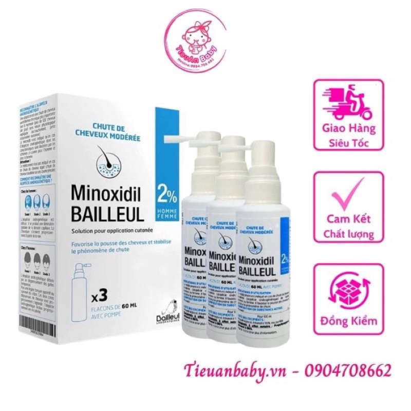 Xịt mọc tóc Pháp Minoxidil 2% kích thích mọc tóc chai 60ml