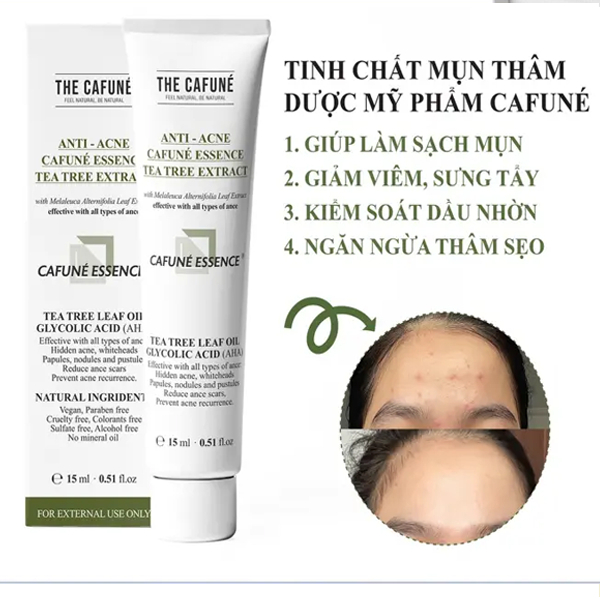 Kem giảm mụn The CafuNé Essence Chính Hãng 15ml Gel Tinh Chất Dưỡng Bôi Giảm Mờ Thâm Lột Mụn Dầu Ẩn Đầu Đen Trứng Cá