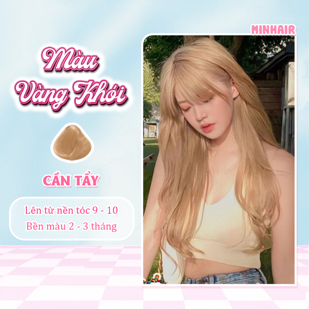 Thuốc nhuộm tóc màu Vàng, thuốc nhuộm tóc Vàng Khói Minhair tặng kèm oxy trợ dưỡng và bao tay