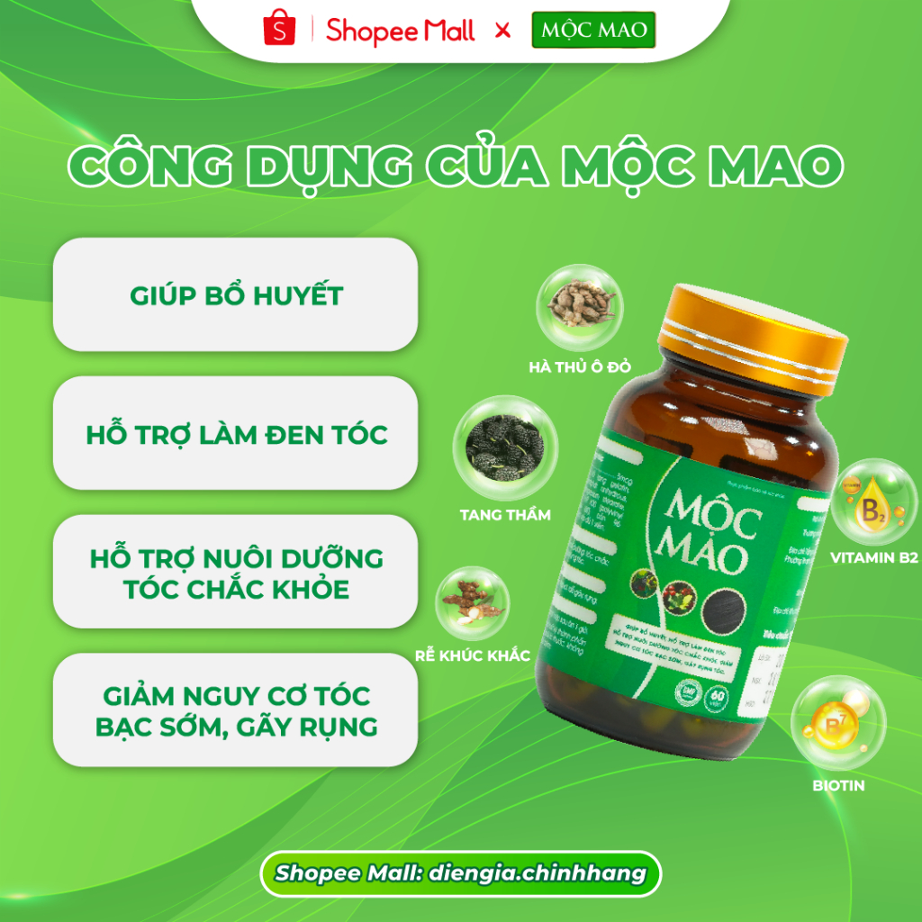 Viên Uống Mọc Tóc Mộc Mao – An Toàn, Tự Nhiên, Hỗ Trợ Làm Đen Tóc, Giảm Xơ, Rối, Chẻ Ngọn, Gãy Rụng, Nấm Ngứa, Viêm Da