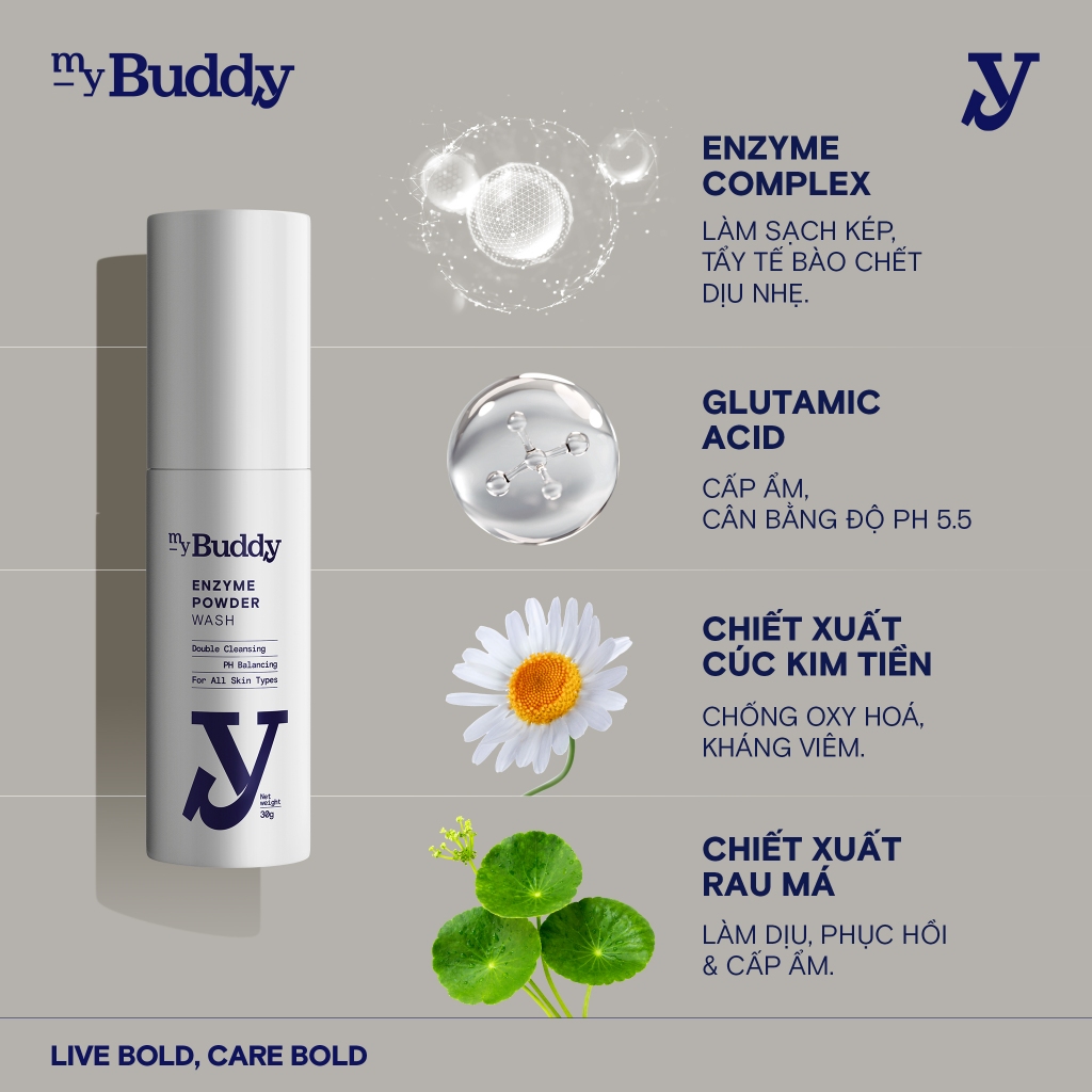 Bột Rửa Mặt Cho Nam myBuddy Enzyme Powder Làm Sạch Kép, Kiểm Soát Bã Nhờn & Cân Bằng Độ pH Cho Da 30g