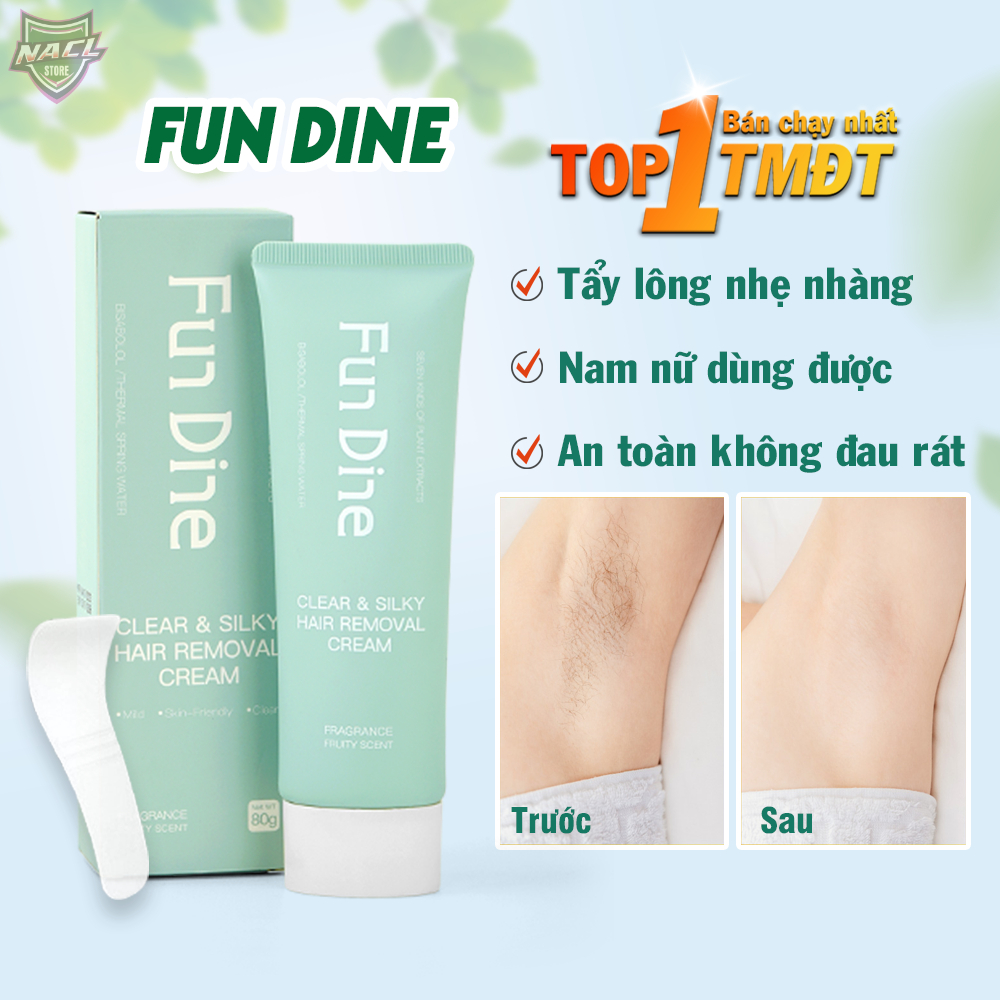 Kem tẩy lông chính hãng cho da nhạy cảm, an toàn không đau rát, lành tính, dễ chịu, sạch lông nhanh chóng Fun Dine