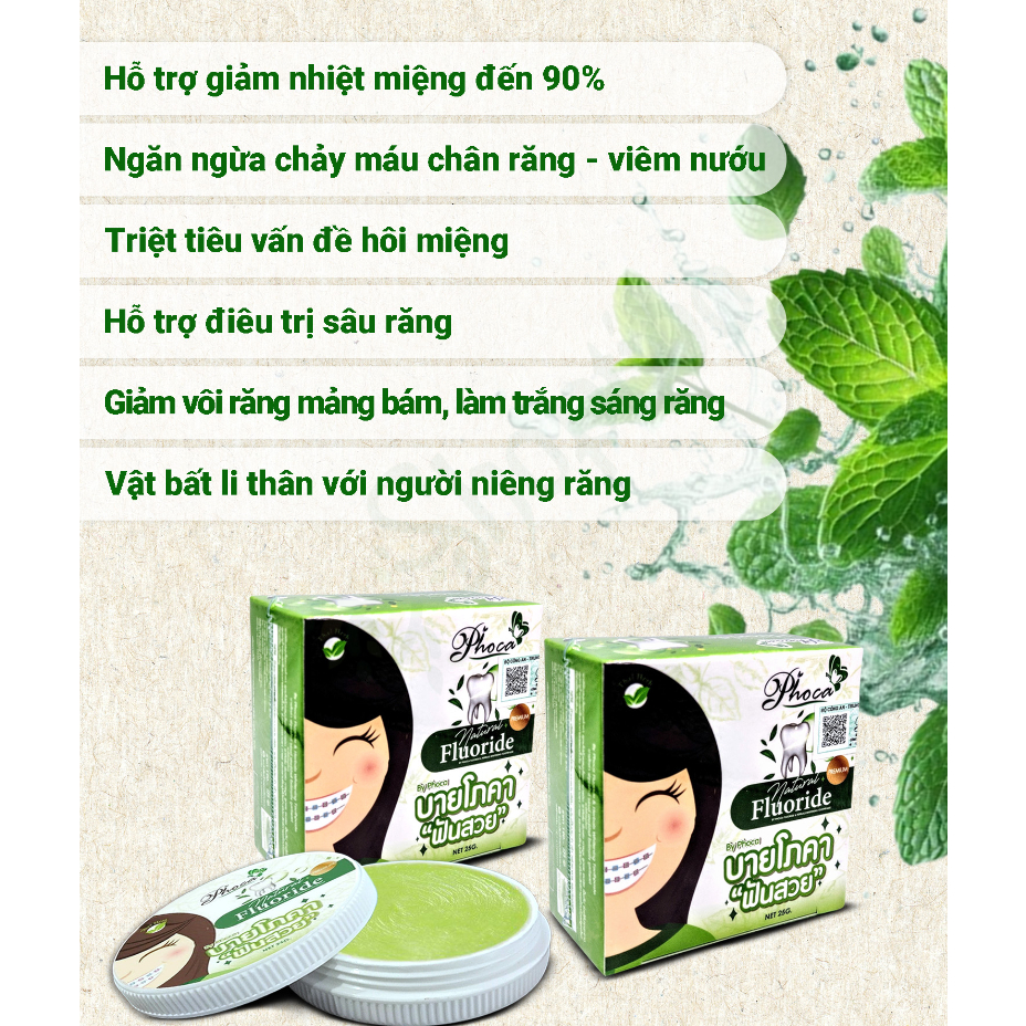 Kem đánh răng thảo dược BY PHOCA Thái Lan 25g giúp răng trắng sáng, hơi thở thơm mát