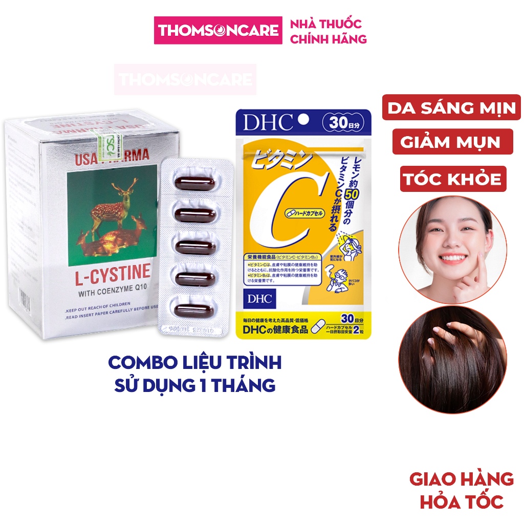Combo viên uống trắng da Lcystine 60 viên và Vitamin C DHC 60 viên sáng mịn da, giảm thâm mụn, tóc chắc khỏe