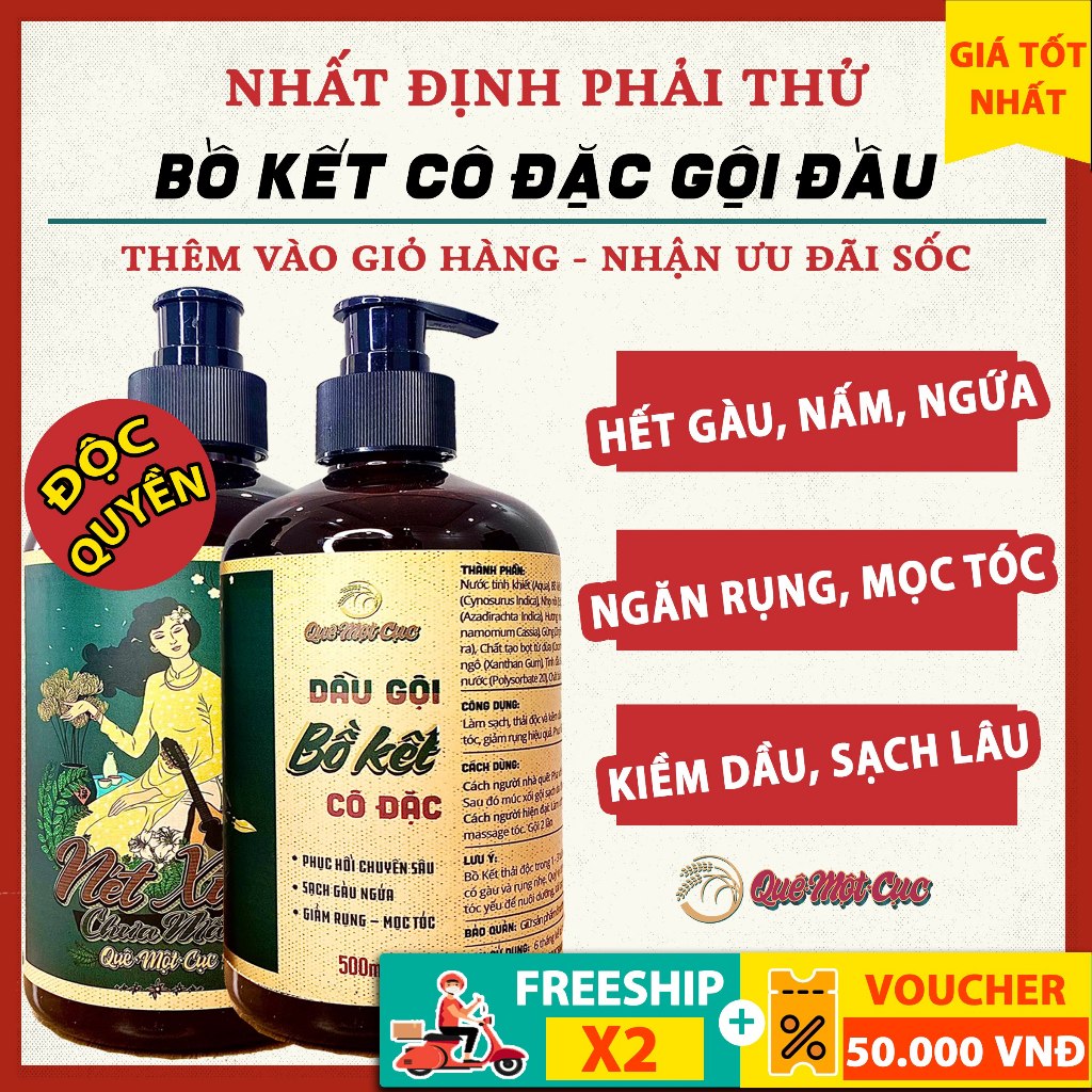 Dầu gội bồ kết cô đặc, sạch gàu, chống rụng, mọc tóc, thảo dược, thiên nhiên Spa Quê Một Cục 500ml