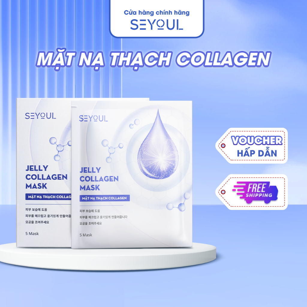 Mặt nạ thạch Collagen Seyoul Hàn Quốc, Jelly Collagen Mask Dưỡng Trắng Cấp ẩm Da Căng Bóng Mịn Màng 1 Hộp x 5 miếng