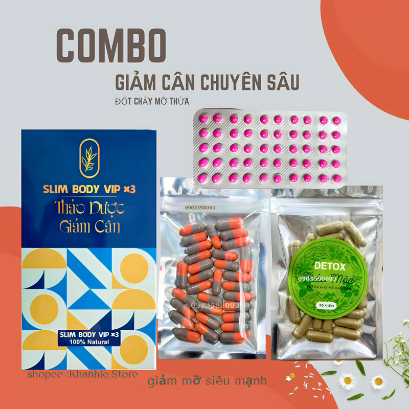 [Combo 3 món] Thảo Dược Giảm Cân Slim BODY Vip X3 Giữ Dáng Eo thon giảm 3-9kg