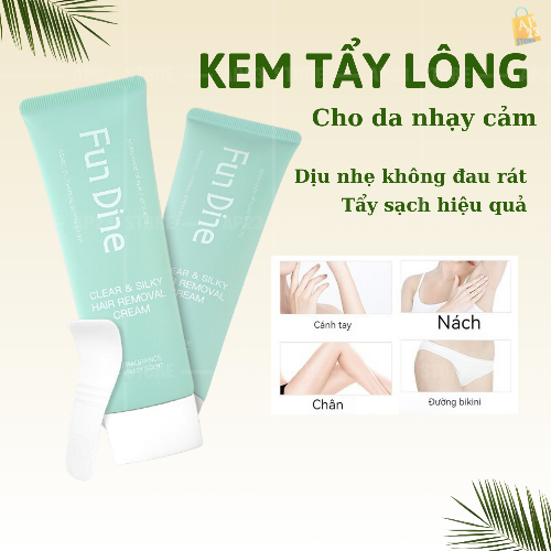 Kem tẩy lông triệt lông tẩy lông nách chân tay vùng bikini, chính hãng an toàn hiệu quả cho da nhạy cảm Fun Dine 80gram