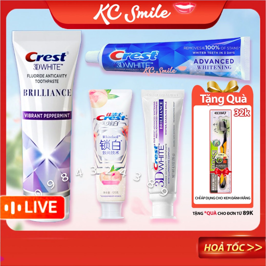 Kem đánh răng Crest 3D White Brilliance bản Mỹ 99gr và bản Trung 90gr