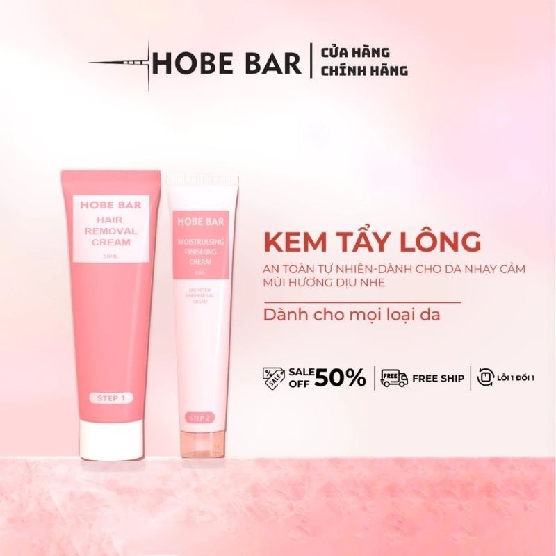 Kem Tẩy Lông HOBEBAR 50G Tặng Gel Dưỡng Lô Hội 30G, Kem tẩy lông nách, lông chân, tay, vùng kín.