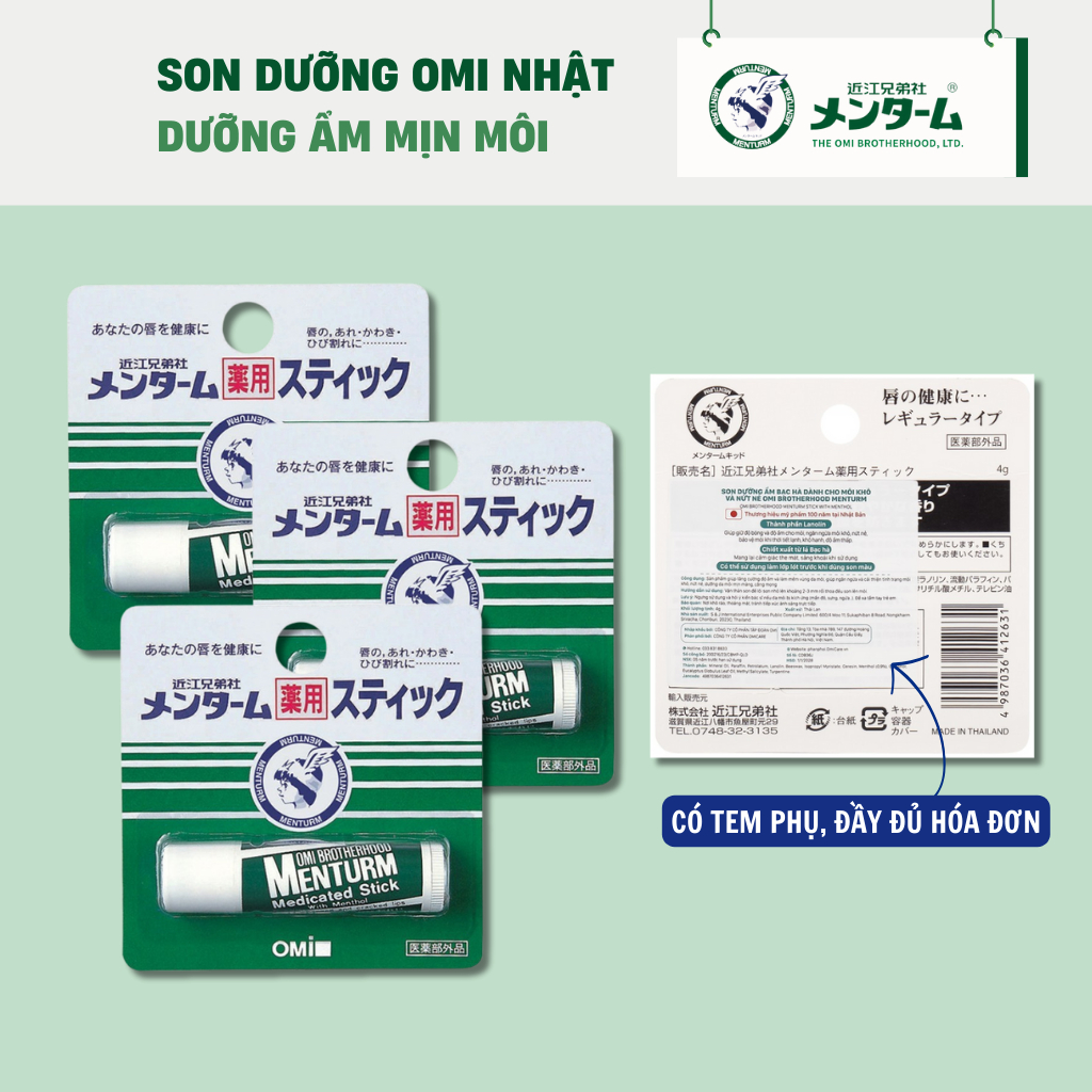 Son Dưỡng Ẩm Bạc Hà Dành Cho Môi Khô Và Nứt Nẻ Omi Brotherhood Menturm Nhật Bản (4g)