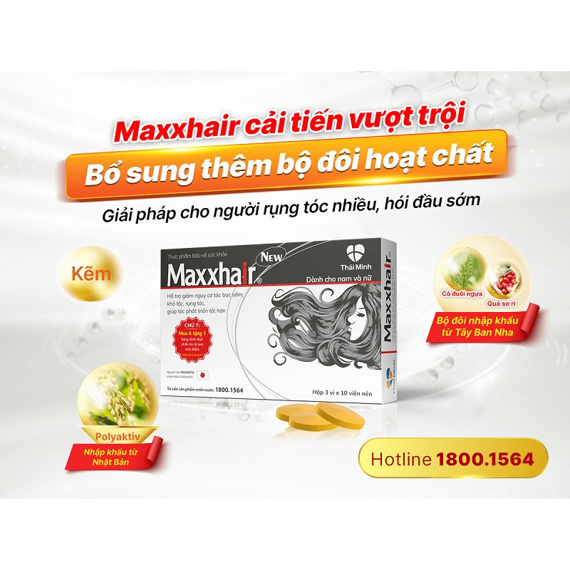 Viên uống Maxxhair Thái Minh – Hỗ trợ kích thích mọc tóc, giảm nguy cơ rụng tóc, hói đầu – Hộp 30 Viên & Lọ 60 Viên