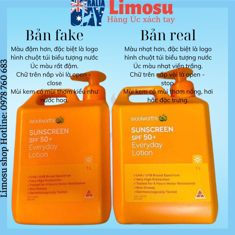 Kem chống nắng Woolworths Úc kem chống nắng body 1 lít kem chống nắng can 50SPF++ (date 2026)
