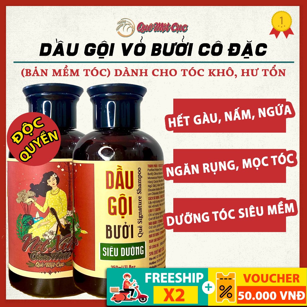 Dầu gội bưởi cô đặc, mọc tóc, chống rụng, dưỡng tóc, thảo dược liệu, thiên nhiên Quê Một Cục 350ml