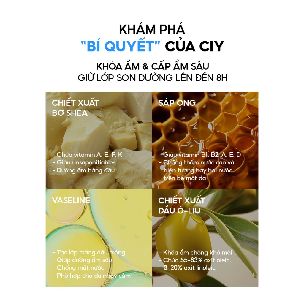 Son dưỡng môi lì không bóng CIY Layer Lip Balm dưỡng ẩm, làm mềm môi, sáng hồng môi, mờ rãnh môi 3g
