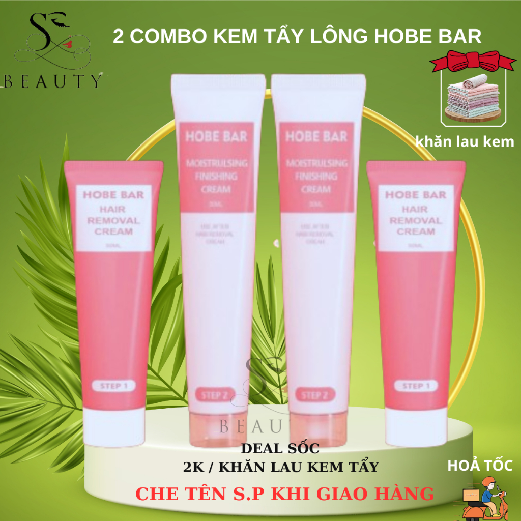 COMBO 2 Kem tẩy lông HOBEBAR 50g và  2 Gel dưỡng lô hội 30g dịu nhẹ da không gây kích ứng và không đau rát