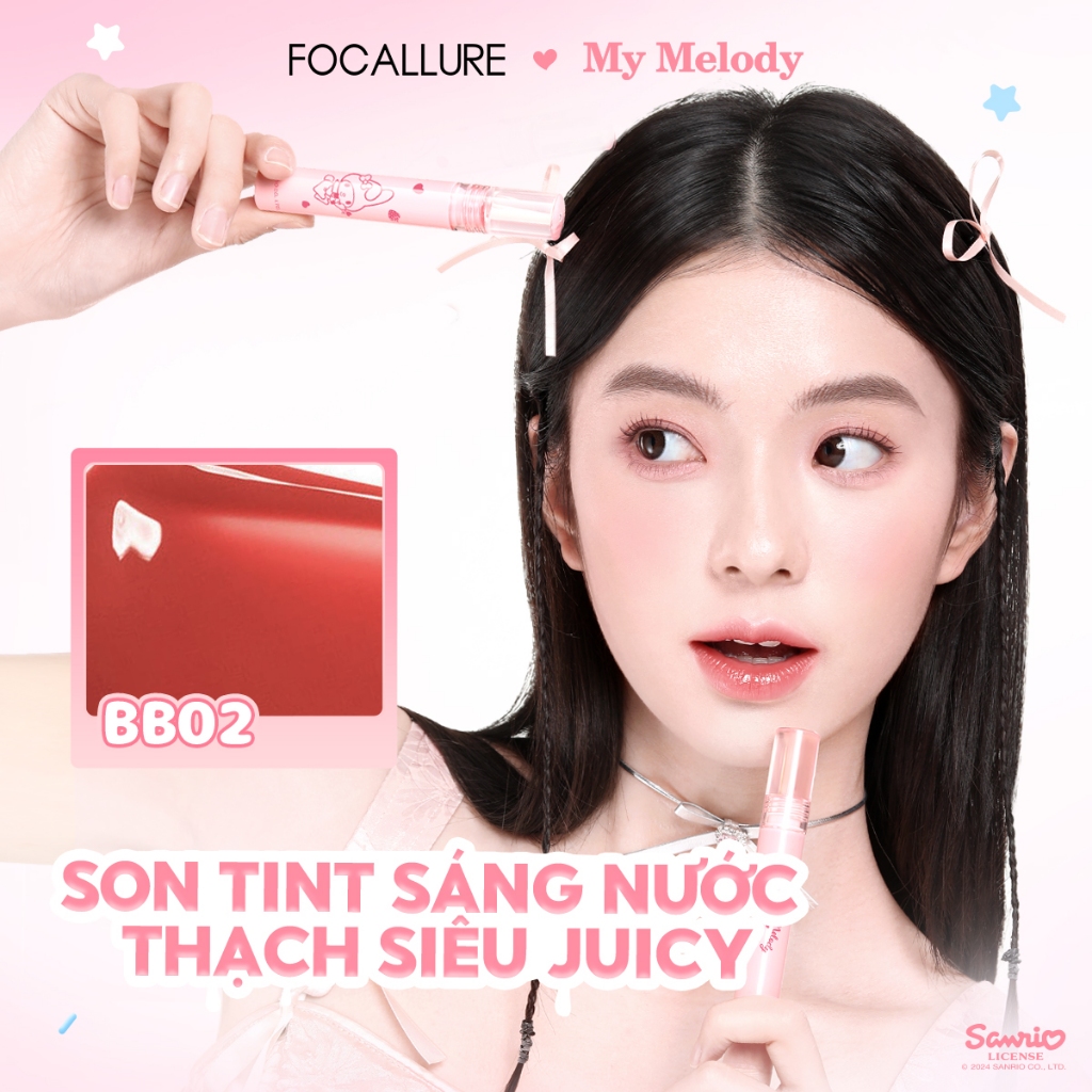 [Focallure x Sanrio] Son Tint Căng Bóng Mọng Nước Không Dính Lâu Trôi 2.6g
