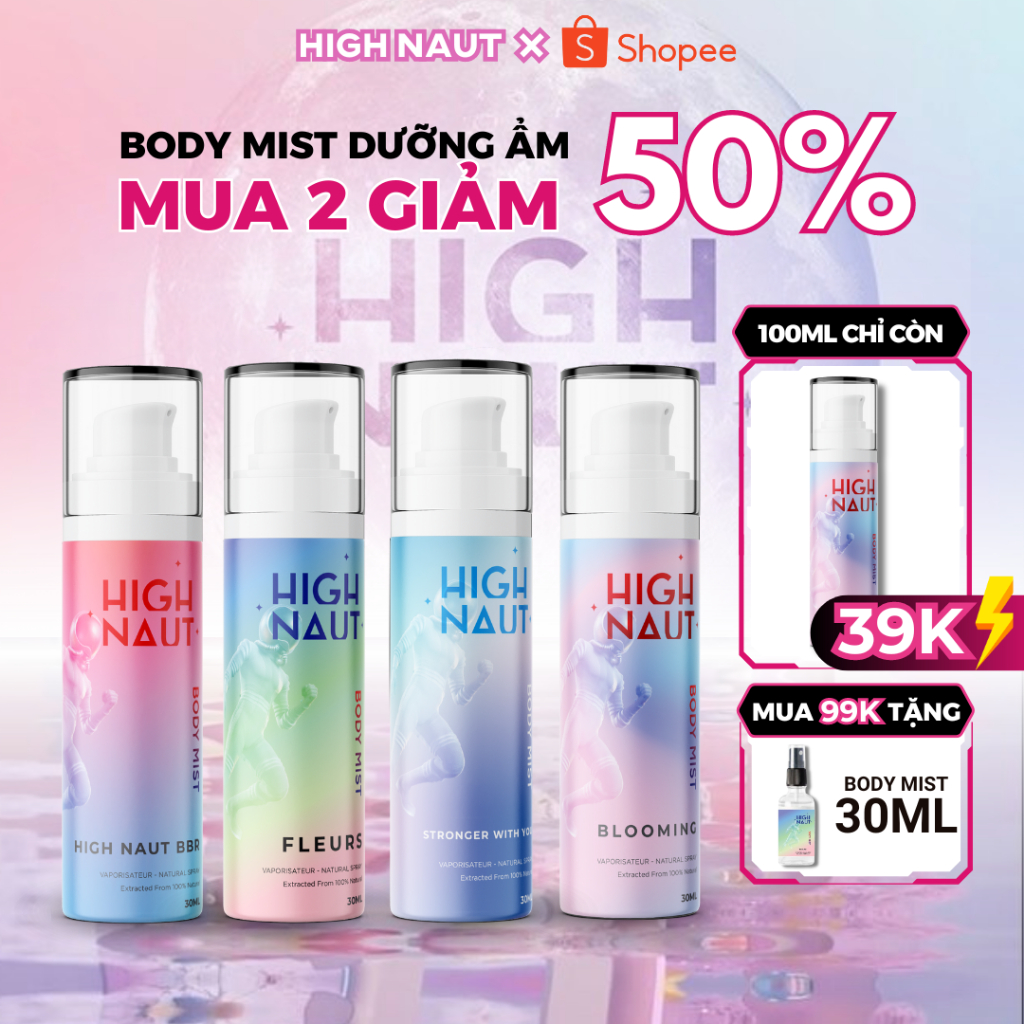 Body mist xịt thơm body chính hãng High Naut nước hoa sịt thơm cơ thể body miss nam nữ toàn thân lưu hương lâu