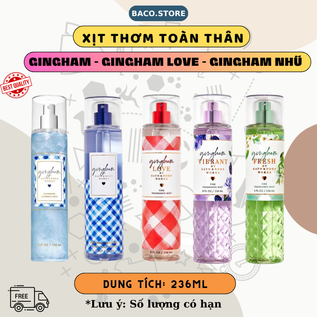 Body mist, Xịt Thơm Toàn Thân Gingham 236ml Nhẹ Nhàng, Tinh Tế