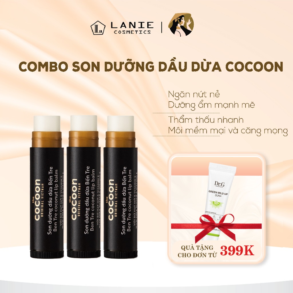 Combo 3 Son Dưỡng Môi Cocoon Dầu Dừa Bến Tre 5g