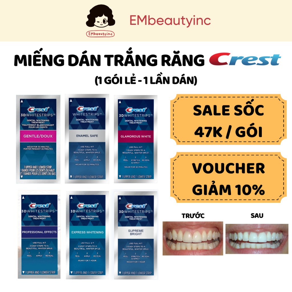 [1 GÓI] Miếng dán trắng răng Crest 3D Whitestrips Mỹ