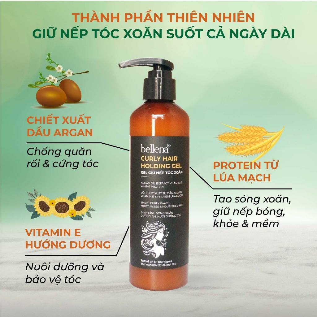 Gel giữ nếp tóc xoăn tạo kiểu tóc bóp tóc xoăn hippie Bellena GX2 250ml