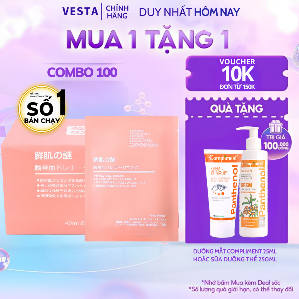 Combo 100 Mặt Nạ Nhau Thai Cừu, 2 Hộp Set 50 Miếng Mask Giấy Dưỡng Trắng Da Mặt Cấp Ẩm Tái Tạo Collagen Phục Hồi 40ml