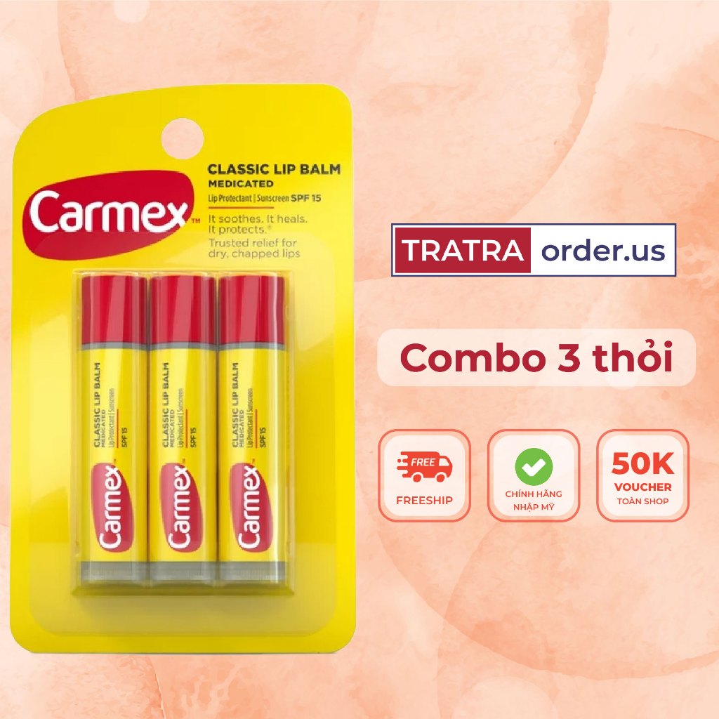 Son dưỡng môi carmex Lip Balm siêu cấp ẩm làm mềm môi, giảm nứt nẻ, chống nắng SPF15 [Đủ bill Mỹ]