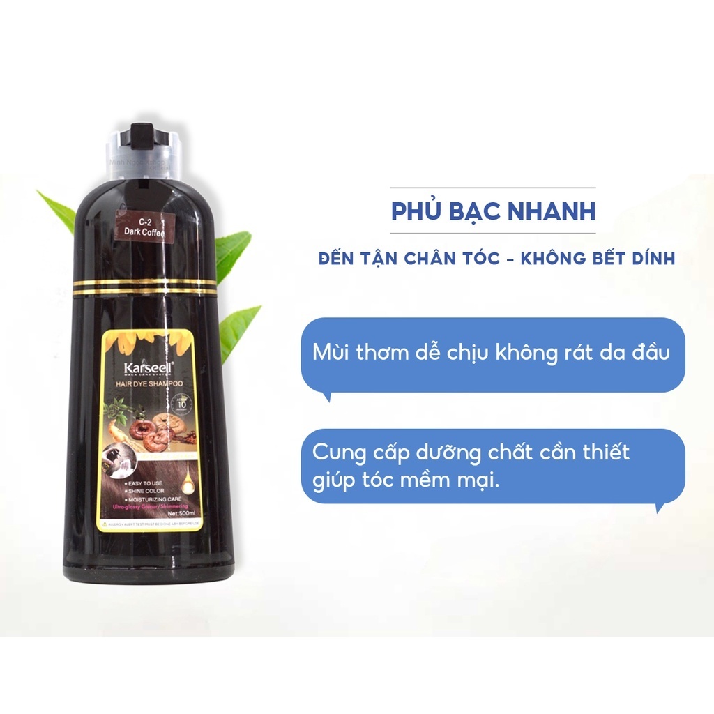 Dầu Gội Phủ Bạc KARSEELL, Phủ Bạc Đen Tóc, Nâu Tóc Từ Lần Gội Đầu Tiên, 100% Thảo Dược Thiên Nhiên Lên Màu Nhanh Chóng