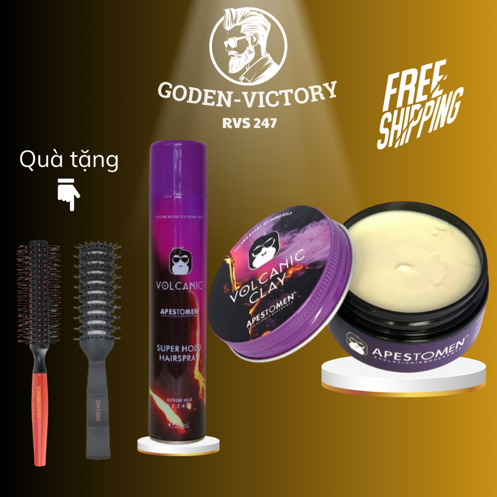 Combo Gôm(keo) Xịt Tóc Volcanic + Sáp Vuốt tóc Clay Tạo Kiểu Giữ Nếp (Tặng lược) Chính Hãng