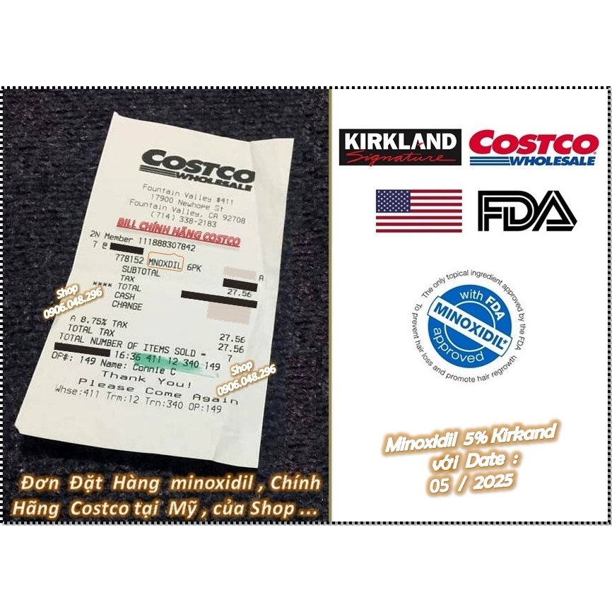 [ Date : Tốt nhất ] Dung dịch Thoa ngoài  Minoxidil 5% Kirkland USA  mọc Tóc, mọc Râu ,