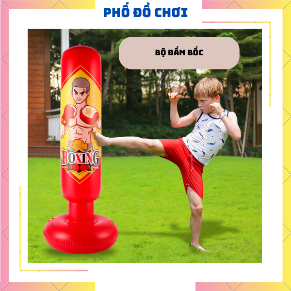 (Tặng Kèm Bơm) Bộ Đồ Chơi Boxing Bơm Hơi, Tự Động Cân Bằng, Đồ Chơi Vận Động Hot 2023