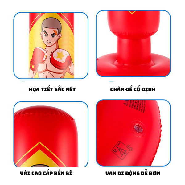 (Tặng Kèm Bơm) Bộ Đồ Chơi Boxing Bơm Hơi, Tự Động Cân Bằng, Đồ Chơi Vận Động Hot 2023