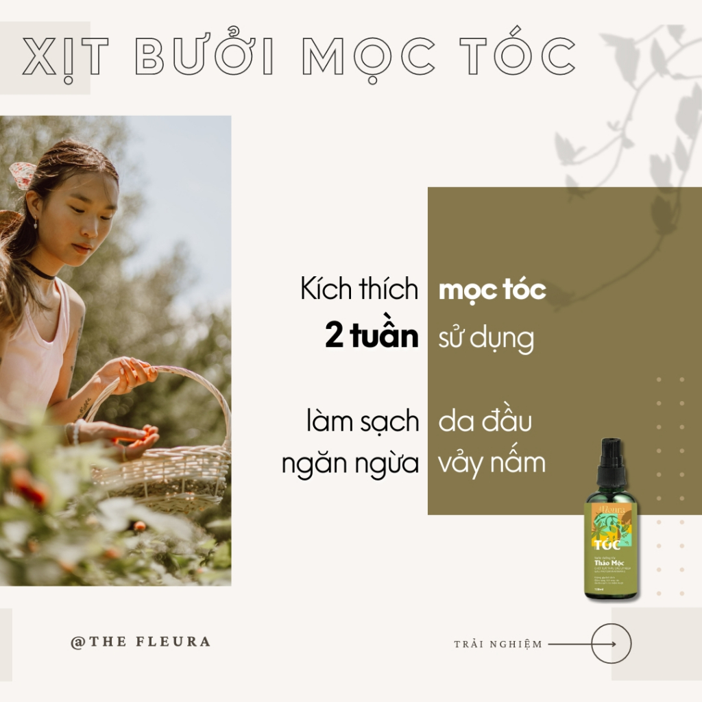 Xịt Mọc Tóc Nhanh Thảo Mộc The Fleura, Xịt Bưởi Mọc Tóc An Toàn Hiệu Quả, Hương Thơm Cỏ Cây Dễ Chịu