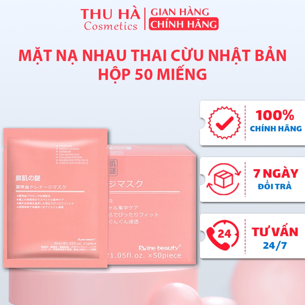 Hộp 50 miếng mặt nạ nhau thai cừu dưỡng trắng tế bào gốc Nhật Bản Rwine Beauty dưỡng da, cung cấp độ ẩm Date 2026